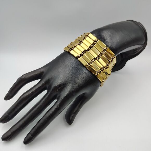 Kate Spade New York Gold Tone Multi Strand Bar Links Statement Bracelet 7.5" - Picture 3 of 11